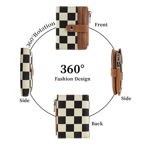 MAIITRIP Small Checkered Wallet for Women,RFID Blocking PU Leather Bifold Wallet,Cute Compact Credit Card Holder Purse with 8 Card Slots,ID Window and Coin Pocket(brown) thumbnail 5