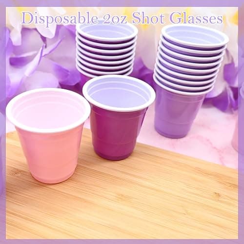 Yaure Joy 30 Pcs Disposable 2oz Shot Glasses Plastic Cups for Wedding, Graduation Party, Beer Sample Taste Serving, Birthday (Light Purple) thumbnail 5
