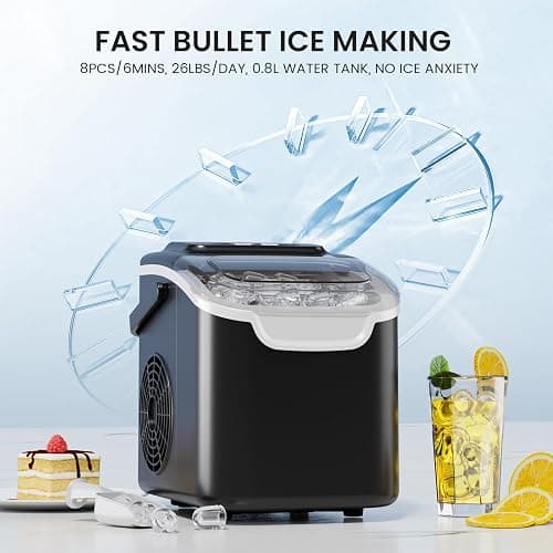 Kismile Countertop Ice Maker, 8 Cubes in 6 Mins, 26Lbs/Day Bullet Ice, Portable Ice Maker with 2 Sizes of Cubes, Self-Cleaning Ice Maker Machine with Basket & Scoop for Home/Kitchen/Office/Party thumbnail 2