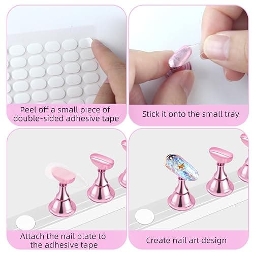 2 Set Nail Stand,Nail Holder Stand with 100 Pcs Double Sided Tape,Press on Nail Stand,Nail Practice Hand,Nail Holder for Painting Nails,for Nail Art Display,Home DIY Beginner Salon Supplies(Pink) thumbnail 7