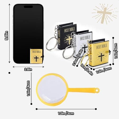 FREESOOTH Mini Bible Keychain, Tiny Miniature Real Bibles Key Chains for Handbag Pendant Charms Gift with Magnifying Glass thumbnail 3