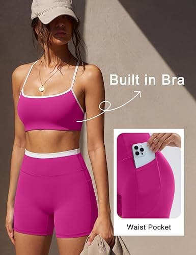 SUUKSESS Women 2 Piece Workout Sets Padded Halter Sports Bras High Waisted Biker Shorts with Pockets thumbnail 3