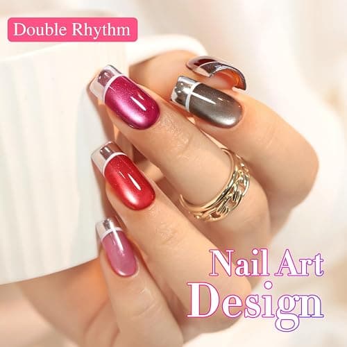 Double Rhythm Cat Eye Gel Nail Polish Set of 6 Same Color Same Bottle 0.5 Oz Shimmer Glitter with Magnet Holographic Reflective Magnetic UV Nail Polish Kit at Home (Glass Brown Red Nude-T6-43) thumbnail 6
