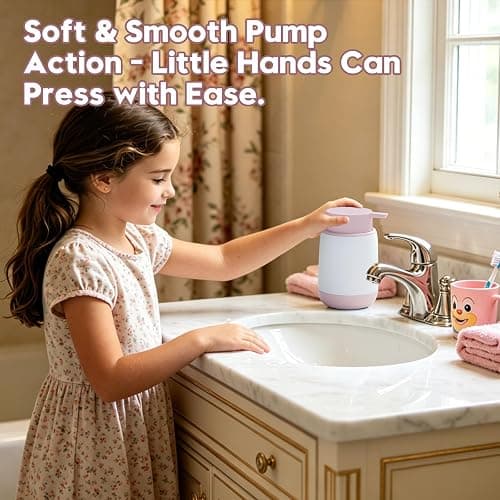 YAUKPH Refillable Pink Liquid Soap Dispenser Cute Decor Style for Bathroom & Kitchen Suitable for Kids and Adults thumbnail 6