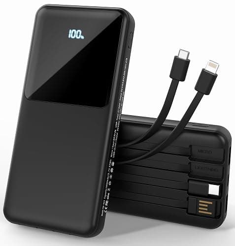 ZUOGGPET Portable Charger with Built in Cables, Power Bank with Cords Wires, Slim 10000mAh Travel Battery Pack 6 Outputs 3 Inputs 3A Fast Charging for Samsung Google Pixel LG Moto iPhone iPad, 1 Pack - Image 1