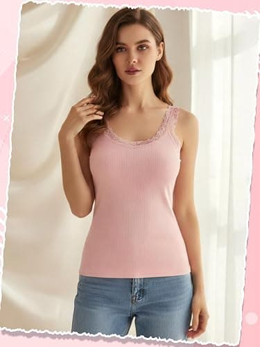 Sintege Women's Lace Patchwork Tank Top Lace Camisole Tank Sleeveless Cami Crop Y2k Tops thumbnail 2