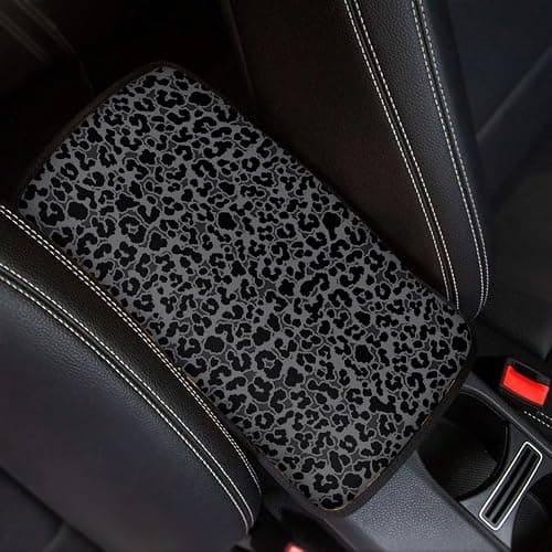Dreaweet Black Leopard Print Car Center Console Cover Cheetah Print Car Accessories for Women Arm Rest Cover for SUV Sedan Non-Slip Comfortable Car Armrest Cover Pad,Easy to Install - Image 1