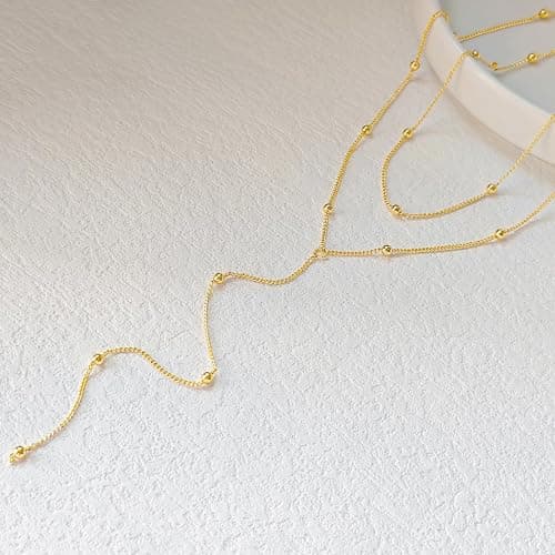 LULII Gold Necklace for Women Trendy Lariat Y Necklace Dainty 14k Gold Plated/Silver Long Necklaces for Women Layered Beaded Drop Necklaces Simple Y-Shaped Chain Jewelry Gifts thumbnail 7