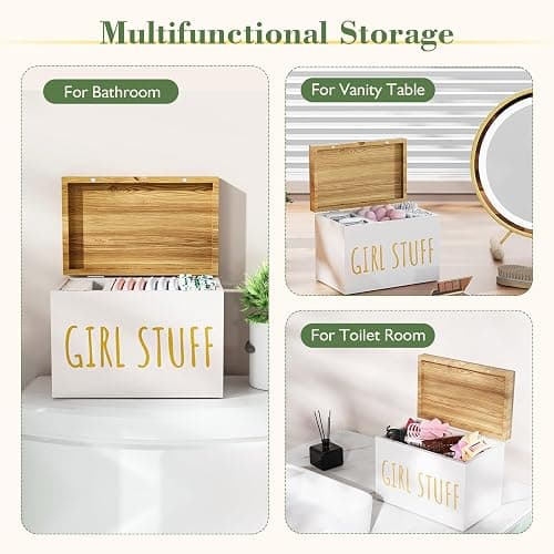Nyellevario Tampon Holder for Bathroom with Hinged Lid, Feminine Product Organizer, Bathroom Period Products, Toilet Organizer, Bathroom Accessories Box for Girl Stuff (White) thumbnail 5