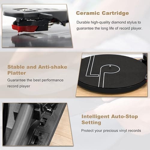 Vinyl Record Player 3-Speed Belt-Drive Turntable with Stereo Speakers and USB Play&Recording (Light Wood) thumbnail 3