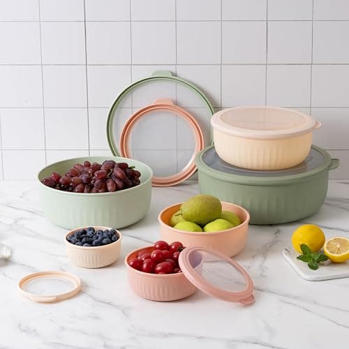 COOK WITH COLOR Prep Bowls with Lids- Wide and Deep Nesting Plastic Small Mixing Bowl Set with Lids, 12 Piece Set - Wide Bowls, Mint/Pink thumbnail 5