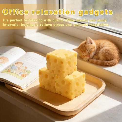 2Pcs ﻿Yellow Cheese Squeeze Toy, Soft Cheese Squishy Toy, Rebounding Sensory,Help for Relax,Focus, Sensory Cheese for & Adults, Cheese Cubes Squishy Toys,Stress Balls for Adults (2.4 in) thumbnail 4