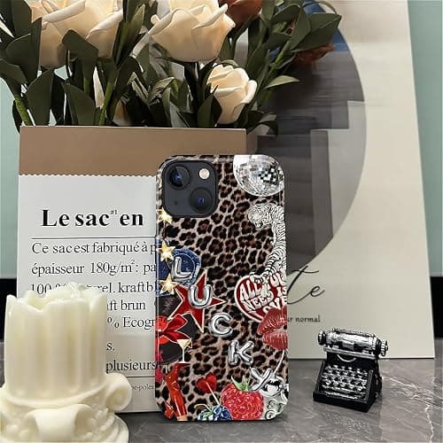 Compatible with iPhone 13 iPhone 14 Case - Dual-Layer Protection, Hard Shell with Silicone Interior,Slim Scratch Resistant Shockproof for Woman Men - Leopard Star Unique Collage thumbnail 6