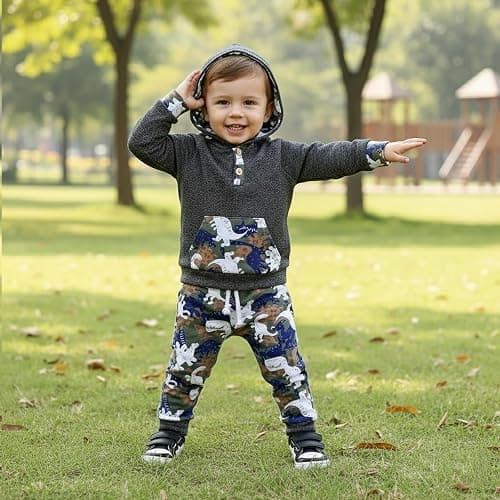 Toddler Baby Boy Clothes Fall Winter Outfits Long Sleeve Camouflage Dinosaur Hoodie Sweatshirt Tops Pants Set thumbnail 3