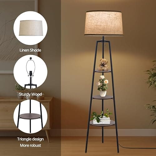 EOEYYOYB 3 Tier Shelf Floor Lamps for Living Room, Modern Standing Lamp with 3 Color Temperature Led Bulb, Tall Lamps for Bedroom and Office, Walnut thumbnail 3