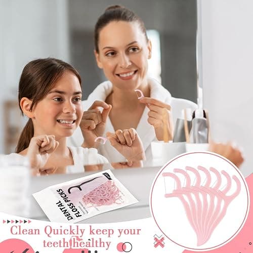 Baderke 200 Count Floss Picks Bulk Non Breakable Tooth Picks Flosser Dental Floss Sticks for Adults Teeth Cleaning Dental Flossers for Family Pack Travel (Light Pink) thumbnail 5