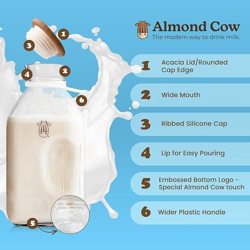 Almond Cow - Glass Pitcher with Lid and Spout, Glass Bottle Milk Container for Refrigerator, Clear Milk Jar Bottles, Food-Grade Liquid Container, 60 fl oz Capacity, 5 x 4 x 10 Inches - Glass Pitcher - 60 fl oz (Pack of 1) thumbnail 5