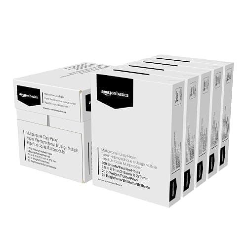 Amazon Basics Multipurpose Copy Printer Paper, 20 lb, 8.5 x 11 Inches, 5 Reams (2,500 Sheets), 92 Bright White - Image 1