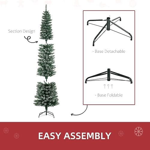 HOMCOM 7.5FT Artificial Snow Dipped Christmas Tree, Xmas Pencil Tree, Holiday Home Indoor Decoration with Foldable Black Stand for Party, Green thumbnail 6