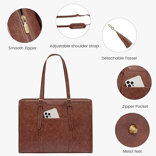 LOVEVOOK Laptop Bag for Women Vintage Leather Laptop Tote 17.3 inch Large Capacity Computer bag with Clutch Purse for Work thumbnail 3