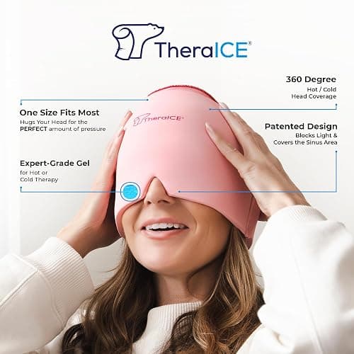 TheraICE Headache Relief Cap, Migraine Ice Pack Mask Products, Women Cooling Gel Hat, Face Cold Compress Head Wrap for Her Stress. Great Birthday Gift for Mom, Sister, Grandma, Girlfriend, & Teacher thumbnail 2