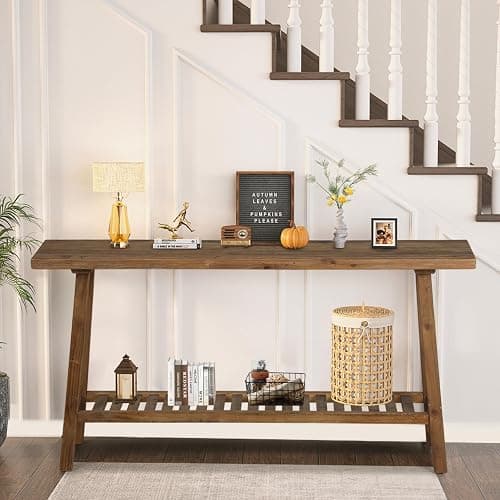HOKYHOKY Reclaimed Solid Wood Console Table, 59" Long Farmhouse Entryway Tables, Rectangular Couch Table Behind Sofa, 2 Tiers Accent Tables for Hallway, Entrance, Foyer, Living Room thumbnail 8
