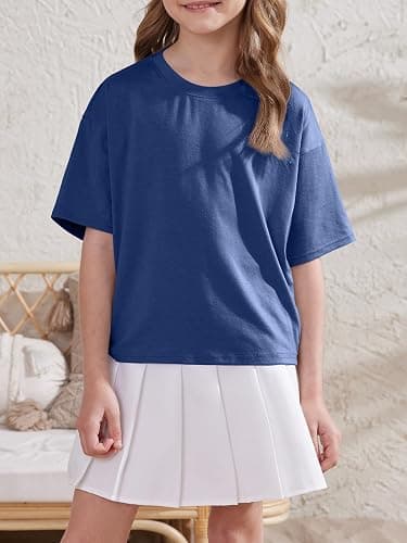 ZDC Girls Athletic Oversized Crop Tops Kids Drop Shoulder Short Sleeve T Shirts Workout Tees thumbnail 2