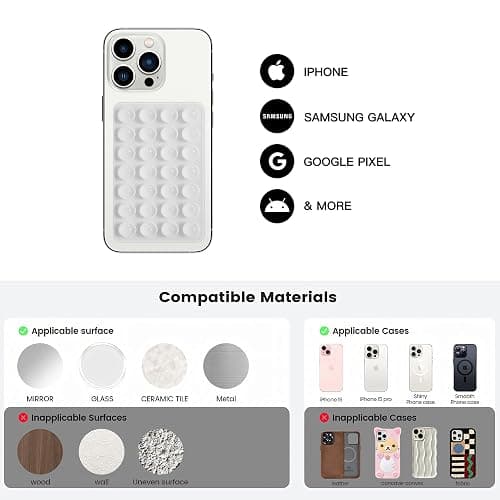 Silicone Double-Sided Suction Cup Phone Case Detachable Mount, Fidget Sticky Phone Grip Hands-Free Phone Accessories for Selfies & Videos, Trending TikTok items for iphone & Android(3.74"x2.2", White) - Small - Small (White) thumbnail 8