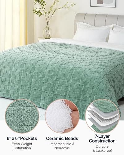 Kivik Weighted Blanket for Adult, 20 lbs Checkered Throw Blankets, Soft Dual Sided Heavy Fleece Checkerboard Blanket for Couch Sofa Bed, Queen Size 60 x 80 Inches, Sage Green thumbnail 5