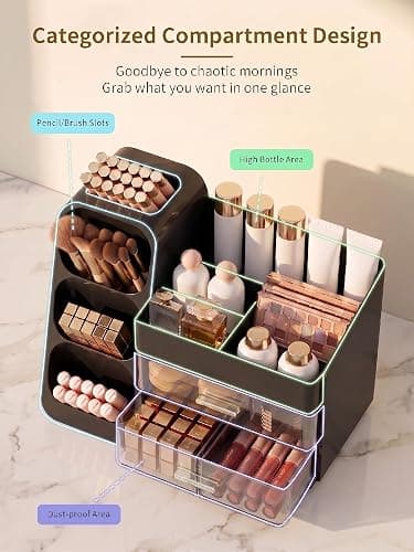 Booklov Makeup Organizer for Vanity, Large Capacity Cosmetic Display Case with Drawers, Countertop Beauty Storage Holder for Skincare, Brush Eyeliner Perfume Eyeshadow Lipsticks, Counter Desk, Black thumbnail 4