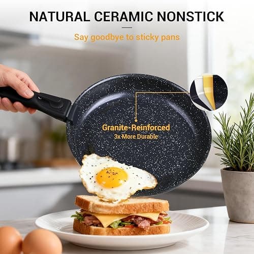 Ammeloo 21 Pcs Pots and Pans Set Non Stick, Ceramic Kitchen Cookware Set with Detachable Handle, Non Toxic Cooking Set for Kitchen, RV, Camping and Fridge, Induction Ready, Dishwasher/Oven Safe, Black thumbnail 4