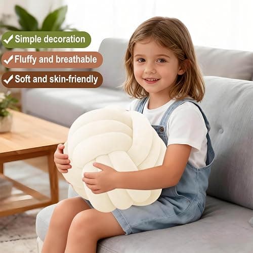 Adlbbkiy Ivory 8.6 Inches Knot Pillow Ball, Round Soft Handmade Knotted Ball Pillow Plush Cushion Home Decor, Knotted Plush Pillow Cushion, for Bedroom, Living Room Sofa, Office Decoration thumbnail 6