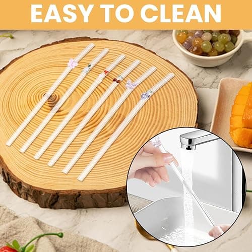 6 PCS Glass Straws Drinking, Reusable Glass Straw with 2 Cleaning Brush, Cute Bent Straws with Heart Butterfly Turtle Fruit Charms for Smoothies, Cocktails, Coffee, Juice thumbnail 5