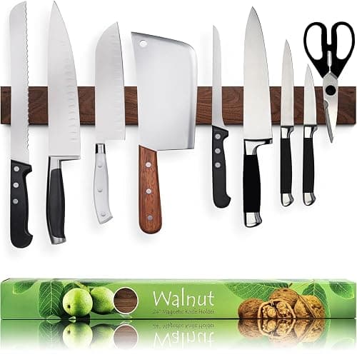 Premium 24 Inch (Large Size) Dark Walnut Wood Magnetic Knife Holder – Professional Wooden Magnetic Knife Strip - Space-Saving Knife Rack/Knife Bar With Powerful Magnetic Pull Force (Upgraded Version) - Image 1