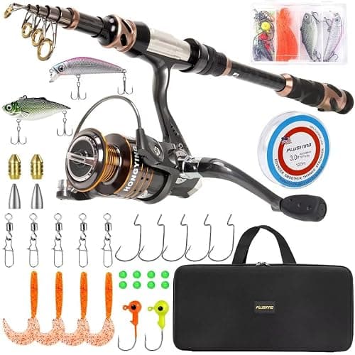 PLUSINNO Fishing Rod and Reel Combos - Carbon Fiber Telescopic Fishing Pole - Spinning Reel 12 +1 Shielded Bearings Stainless Steel BB - Image 1