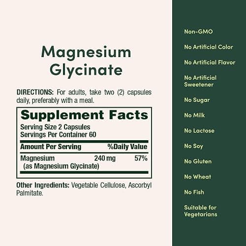 Nature’s Bounty High Absorption Magnesium Glycinate 240 mg for Supporting Muscle Relaxation and Bone, Heart & Nerve Health – Non-GMO, Gluten-Free, Vegetarian, 120 Count/60 Servings thumbnail 6