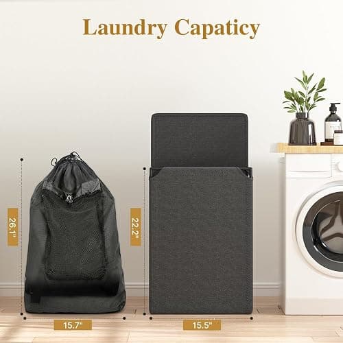 Foluck 60L 2-in-1 Laundry Hamper with Laundry Backpack, Waterproof Basket with Lid, Laundry Bag with Shoulder Straps and Mesh Pocket, Hamper for College Dorm, Travel, Apartment, Laundromat thumbnail 3