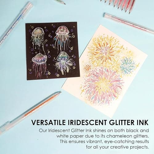 Grabie 42 Capped Glitter Gel Pen Set, 18 Iridescent&24 Essential Color Pens, Smooth Rollerball Tip, Metallic Sparkly Gel Pens for Coloring, Set of 42 Gel Pens Colored thumbnail 2