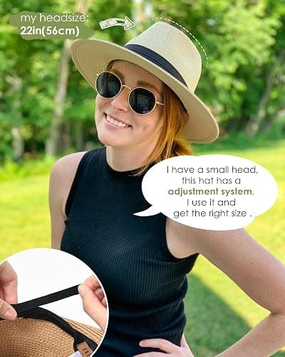 FURTALK Sun Hats for Women Men Adjustable Summer Panama Fedora Wide Brim UPF 80+ Foldable Packable Straw Beach Hat thumbnail 8