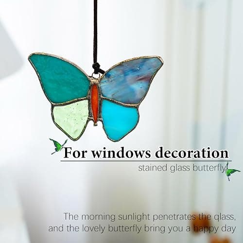 H&D HYALINE & DORA Butterfly Stained Glass Window Hangings Handmade Animal Design Panels Ornament for Home Window Garden thumbnail 6