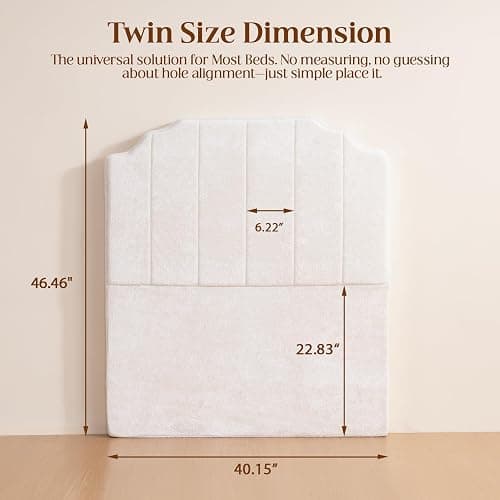 CozyMine Twin Headboard Only - Beige Velvet Upholstered Headboard for College Dorm, No Assembly Required, Pure Sponge Design, Place Between Bed & Wall, Vertical Stripe with Stepped Crown Top Edge thumbnail 2