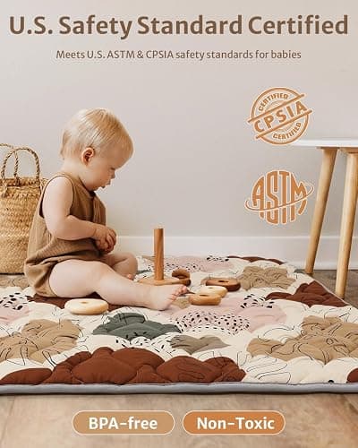 Blissful Diary Baby Play Mats for Floor, 72x48 Inch Extra Thicker & Large Soft Cushioning Foam Playmats for Babies and Toddlers, Foldable Washable Baby Crawling Mat for Playpen, Boho Design thumbnail 5