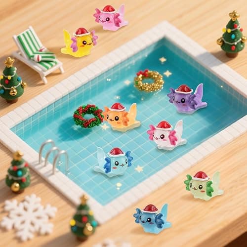 32pcs Mini Christmas Resin Axolotl, Glow in The Dark Tiny Axolotl Miniature Figures Toy Bulk Tiny Plastic Animal Figurines for Fairy Garden Landscape Aquarium Potted Birthday Christmas Party Gift thumbnail 2
