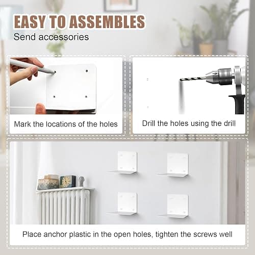 Eapele Invisible Floating Bookshelf, Heavy-Duty Hanging Bookshelves, Steel Constructed Wall Mounted Hidden Bookshelf with Mounting Hardware, 4PCS White thumbnail 3