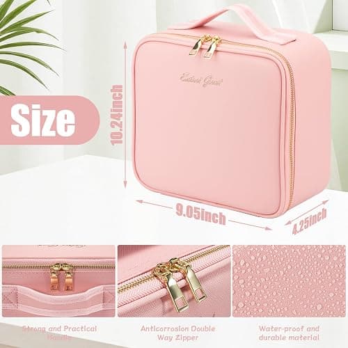 Extrei Gent Makeup Travel Train Case with Mirror LED Light 3 Adjustable Brightness Large Cosmetic Bag Portable Storage Adjustable Partition Waterproof Makeup Brushes Make up Jewelry Gift for Women thumbnail 4