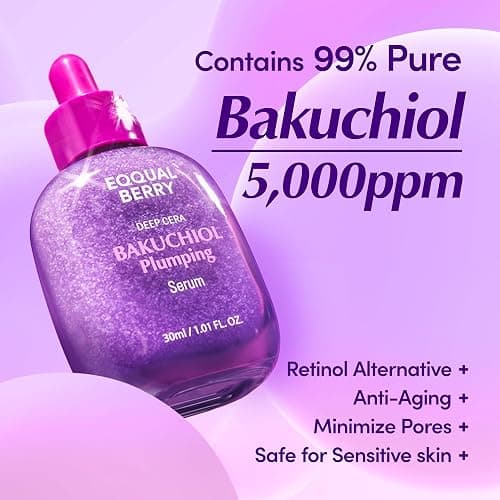 EQQUALBERRY Bakuchiol Plumping Face Serum - Retinol Natural Alternative for Sensitive Skin, with Niacinamide & Hyaluronic Acid, Pore & Wrinkle Korean Skin Care (1.01oz / 30ml) thumbnail 2