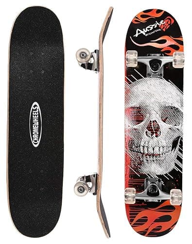 ChromeWheels 31 inch Skateboard Double Kick Skate Board Cruiser Longboard 8 Layer Maple Deck Skateboards for Kids and Beginners - White