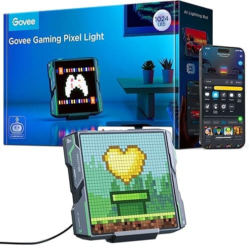 Govee Pixel Light Gaming, 32x32 RGB LED Panel, Smart Pixel Art Light, 150+Scene Modes and Music Sync, with AI Lighting Generation, Work with Alexa & Google Assistant for Tabletop Setup and Game Room