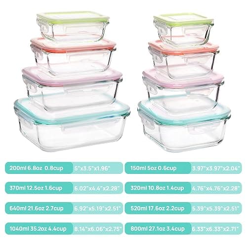 Vtopmart 8 Pack Glass Food Storage Containers with Airtight Lids, Glass Meal Prep Containers, Lunch Containers for Microwave, Oven, Freezer and Dishwasher, BPA Free thumbnail 3