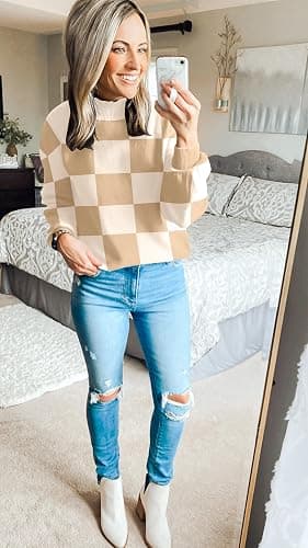 ZESICA Women's 2025 Fall Fashion Turtleneck Long Sleeve Striped Ribbed Knit Loose Pullover Sweater Tops thumbnail 8